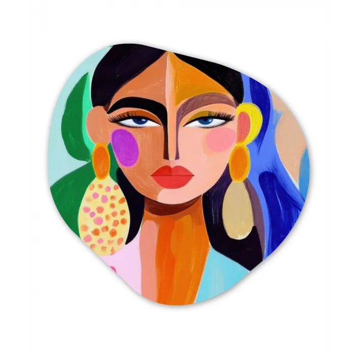 Portret - Vrouw - Modern Wandcirkel Organisch Plexiglas middel -3d