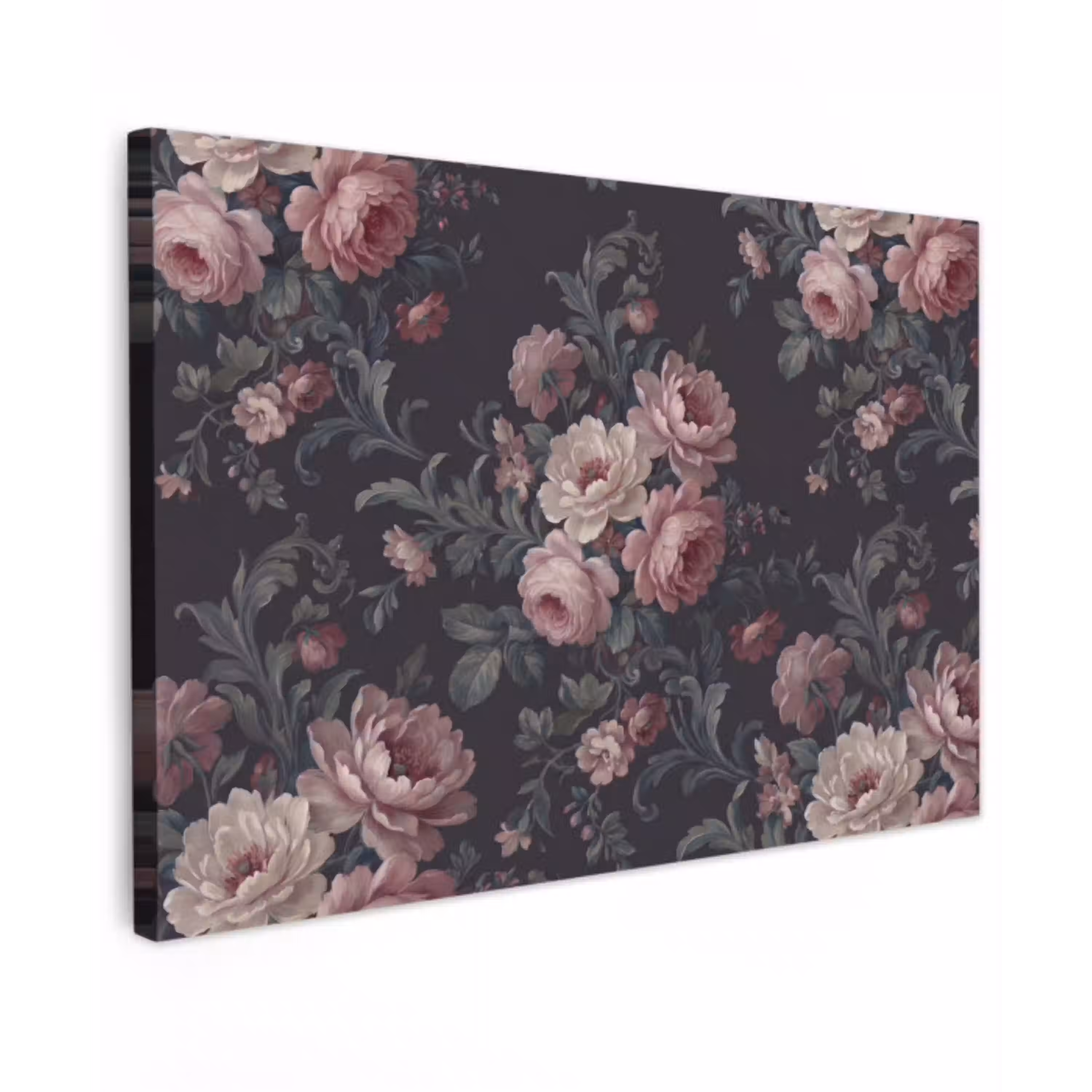 Bloemen - Patroon - Sierlijk - Roze - Donker Tuinposter op houten frame 2 cm dik klein -3d