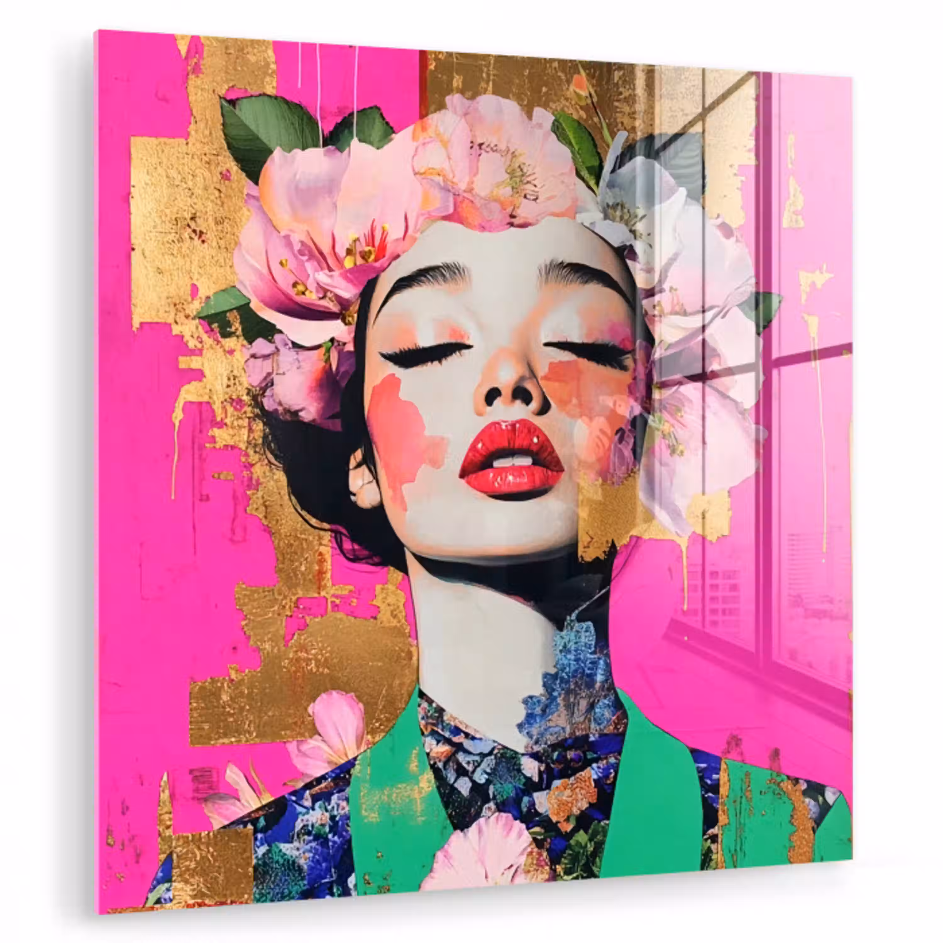 Bloemenkroon - Goud - Vrouw - Portret plexiglas 5mm klein -zzzproduct_nieuw