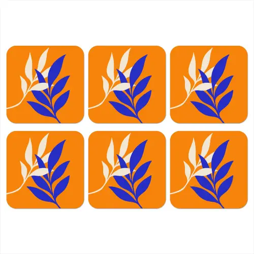 Takken - Bladeren - Minimalistisch - Blauw onderzetter kurk middel -3d