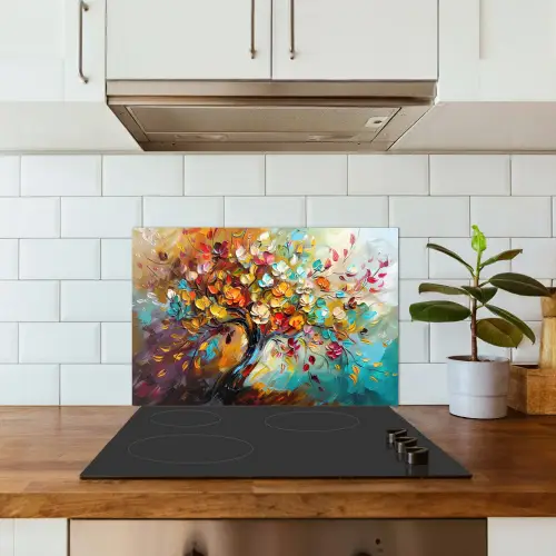 Boom - Abstract - Kleurrijk - Bloemen keuken achterwand spatscherm klein -sfeer2