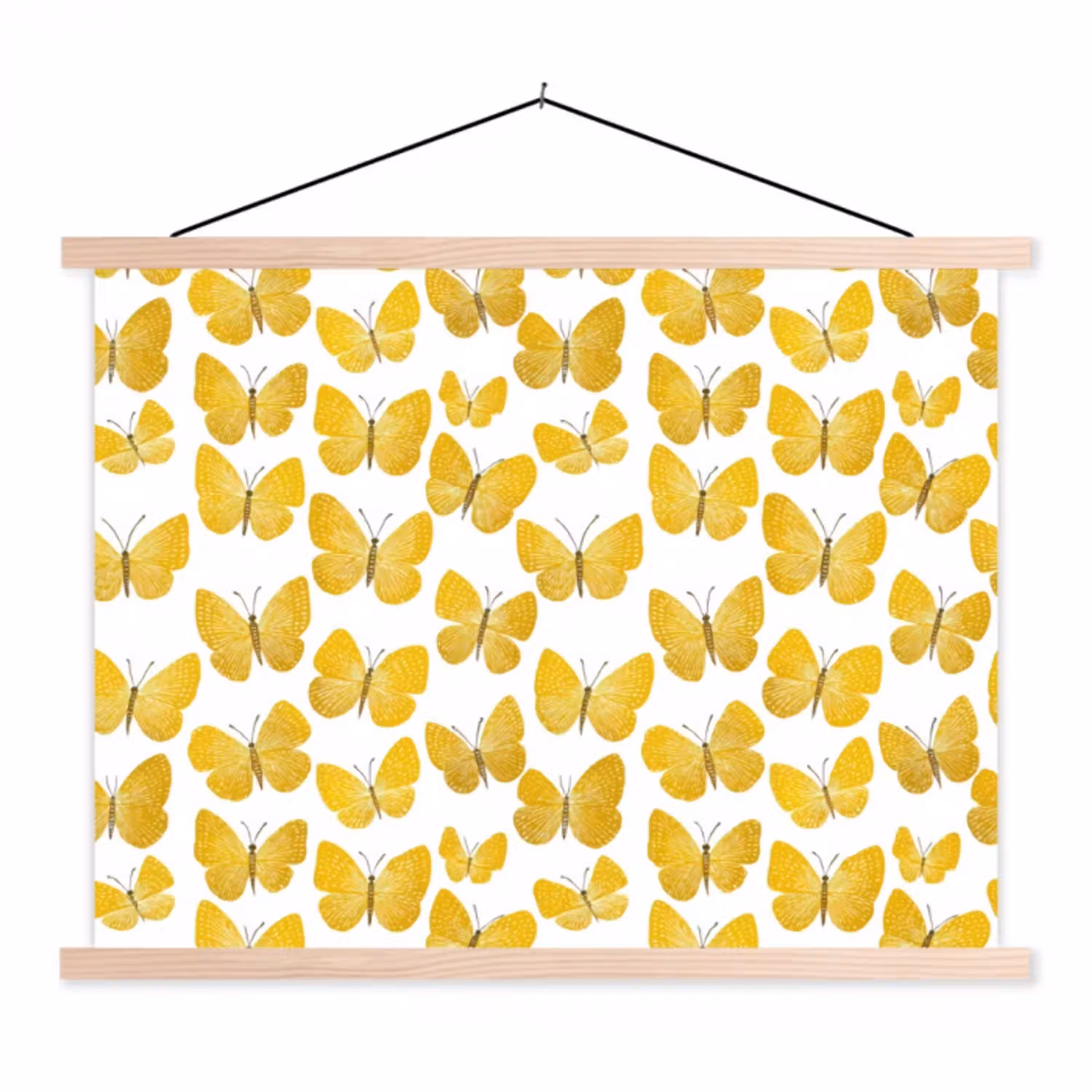 Vlinders - Botanisch - Illustratie - Geel - Wit textielposter latten blank klein 122 -3d