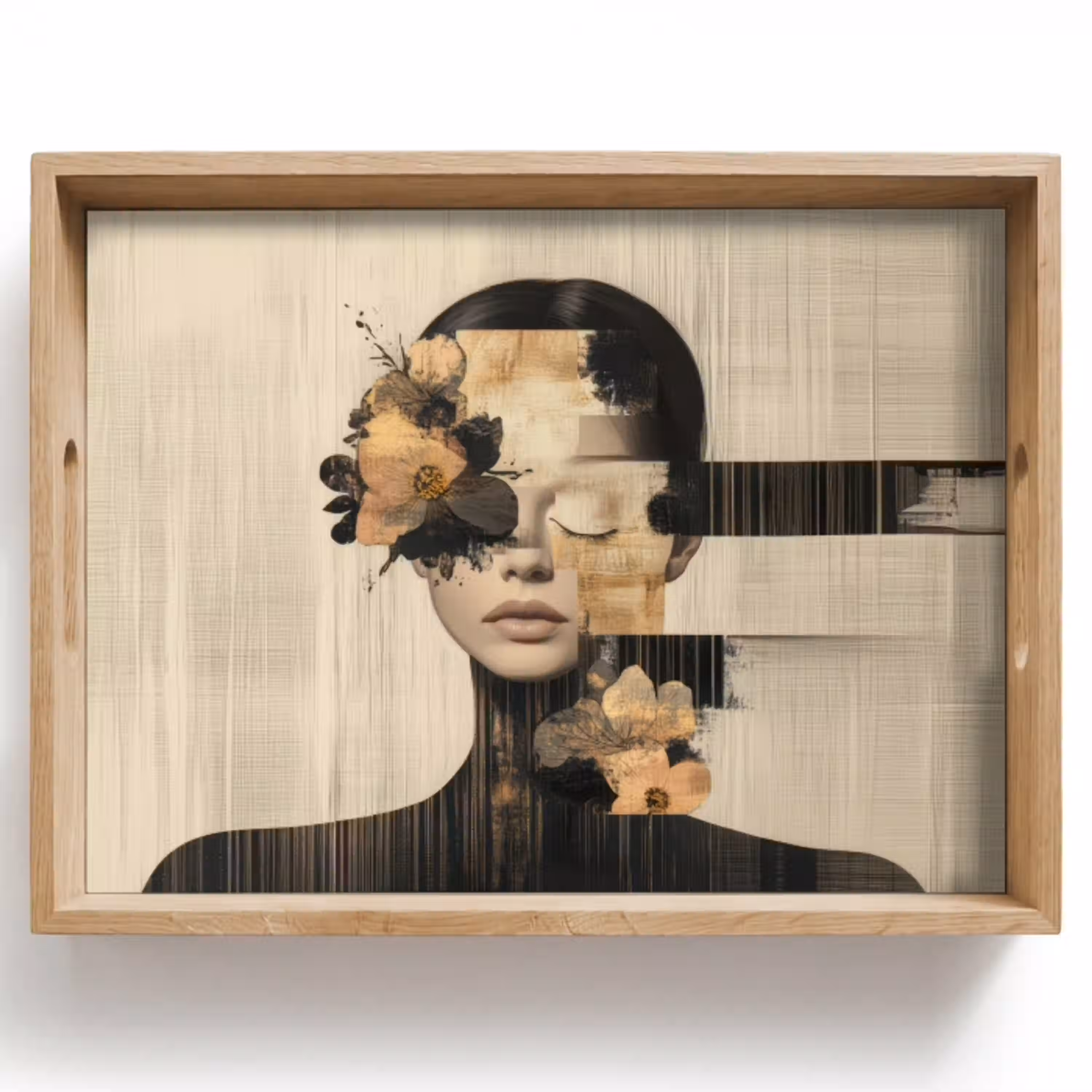 Gezicht - Bloemen - Zwart - Vrouw Dienblad Rechthoek middel -z3d_shopping