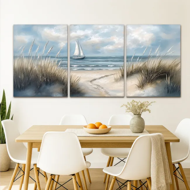 Meerluik schilderij - 3 luiken - Strand - Verf - Natuur - Boot
