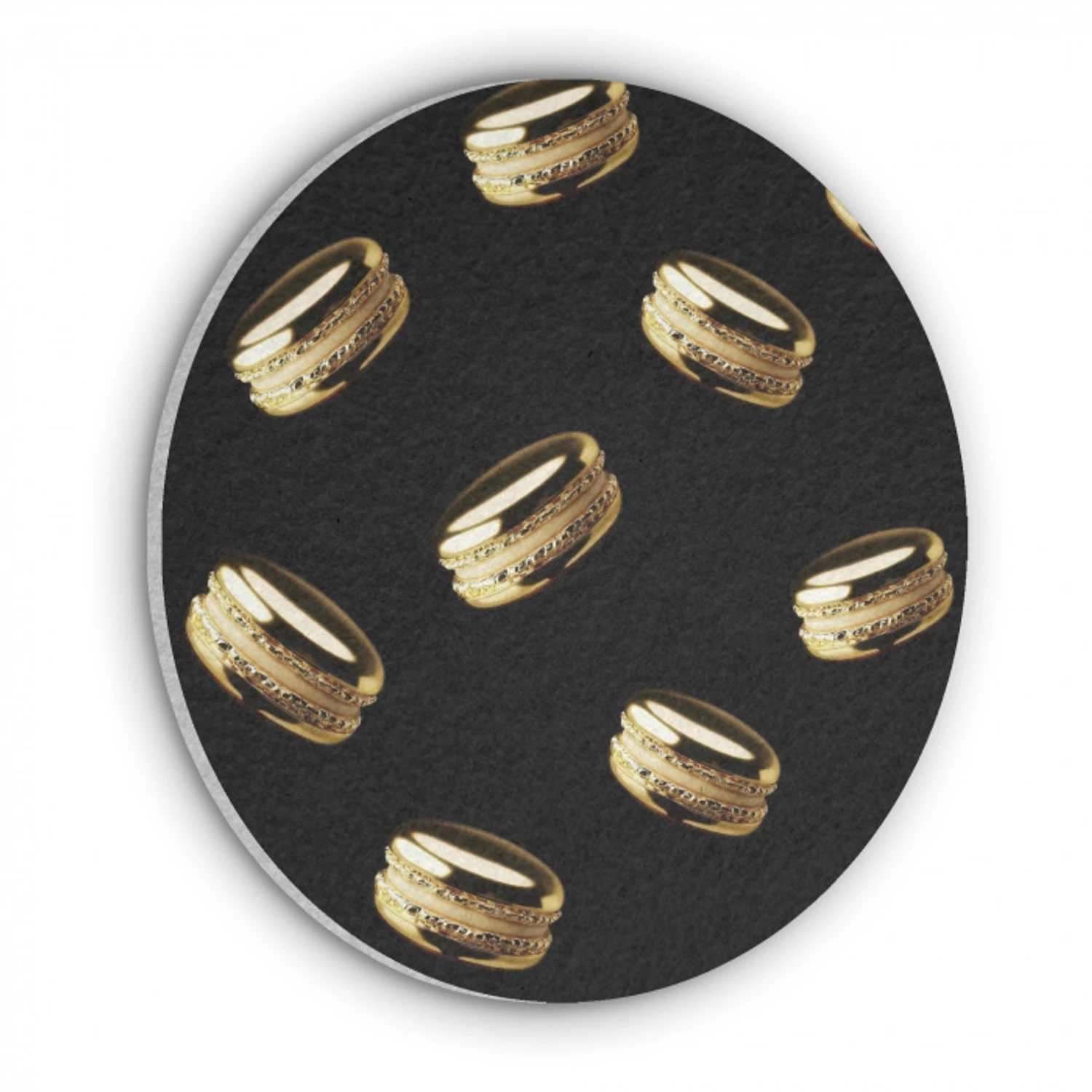Macarons - Patroon - Goud - Zwart Akoestische PET Vilt - Rond klein -3d
