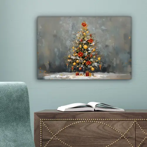 Kerstboom - Cadeaus - Rood - Goud canvas 2cm klein -sfeer4