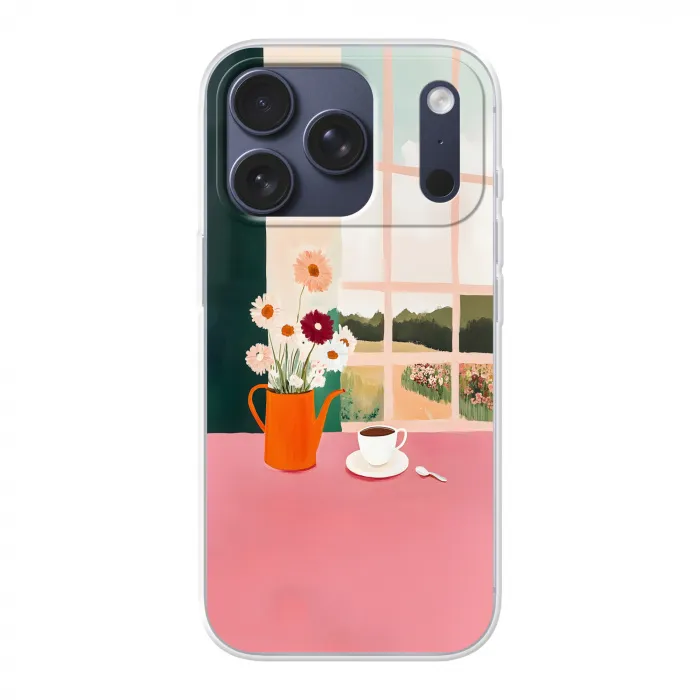 Bloemen - Koffie - Raam Telefoonhoesje iPhone 17 Pro klein -3d