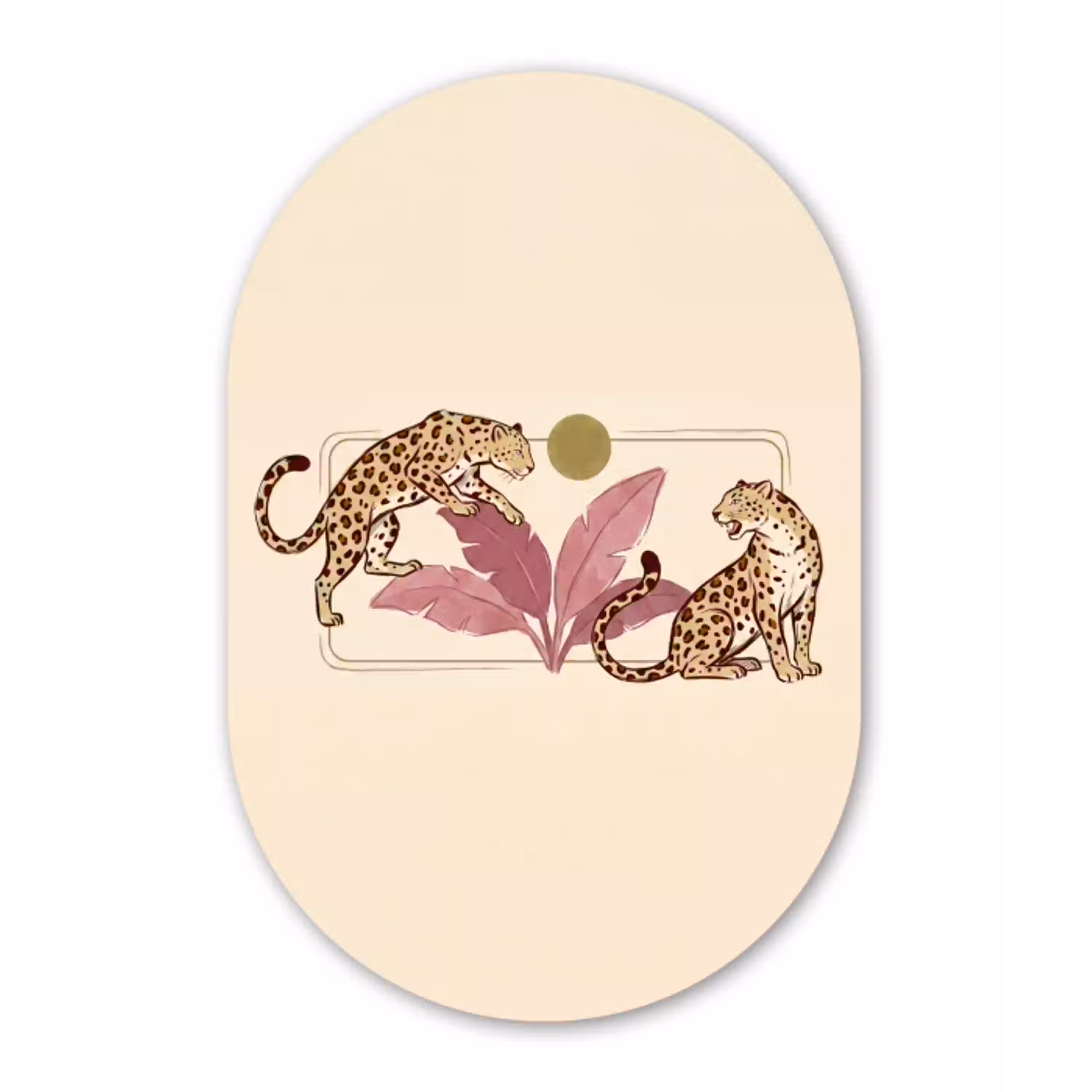 Dieren - Kat - Jungle - Illustratie - Beige Wandcirkel Ovaal Aluminium middel -3d