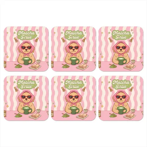 Matcha - Hond - Roze - Groen onderzetter kurk middel -3d