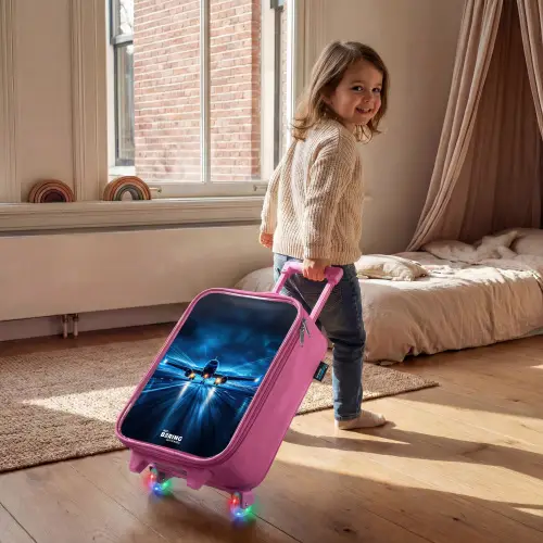 Vliegtuig opstartend in futuristisch nachtlandschap Kinderkoffer - Roze klein -sfeer1