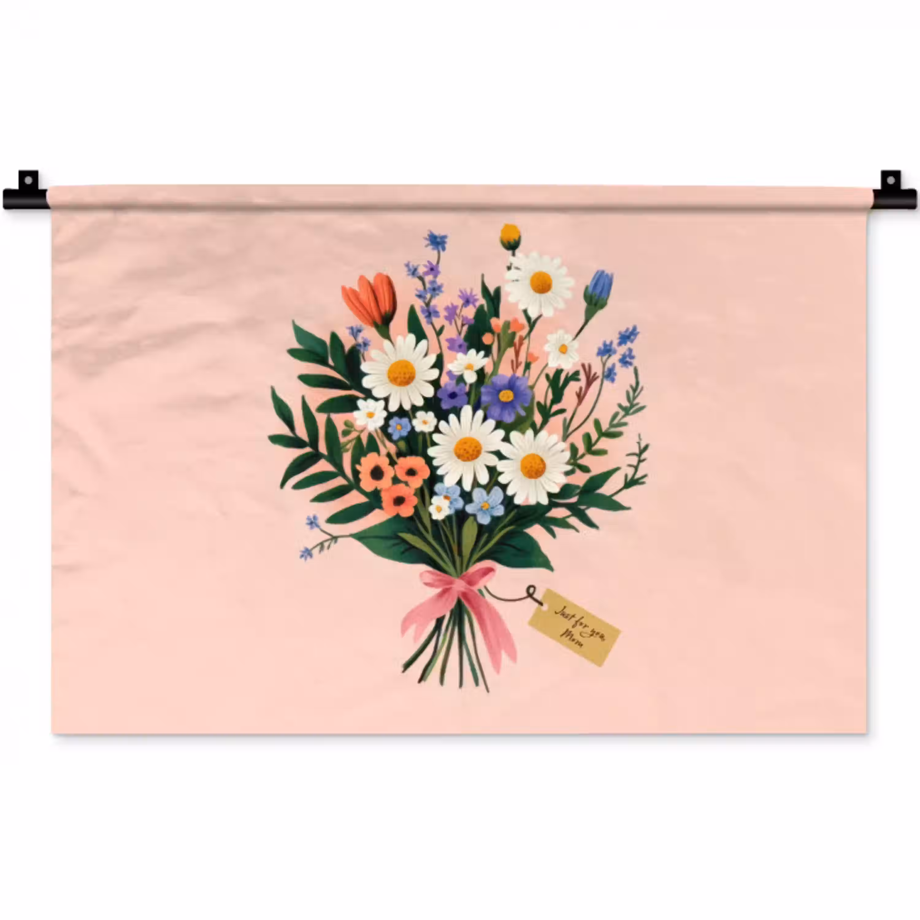 Margrieten - Boeket - Strikje - Roze Wandkleed katoen klein -zz3d