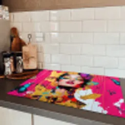 Vrouw - Abstract - Kleurrijk Inductie beschermer vinyl 3mm klein -sfeer3