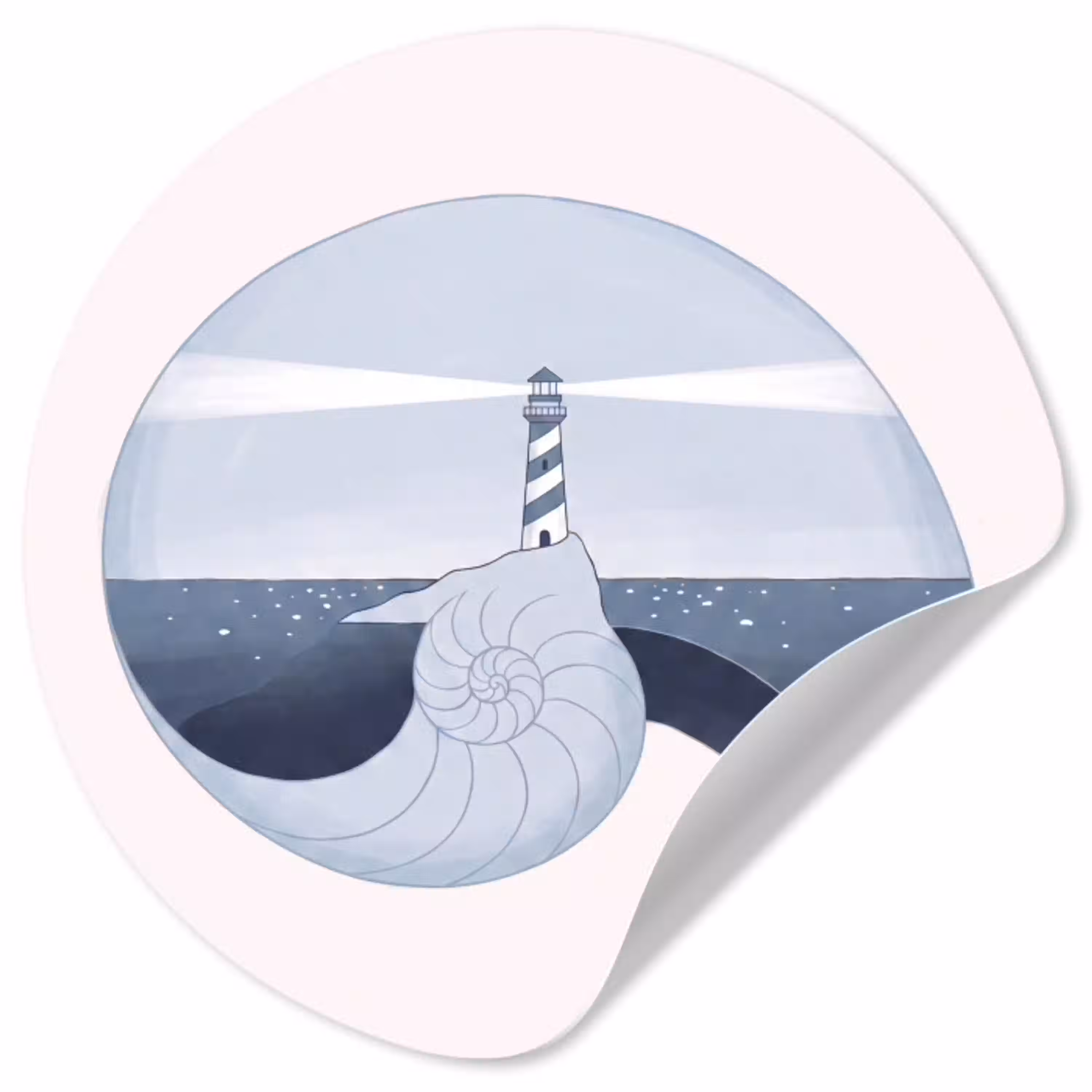 Vuurtoren - Zee - Schelp - Abstract - Blauw Wandcirkel behangsticker klein -3d