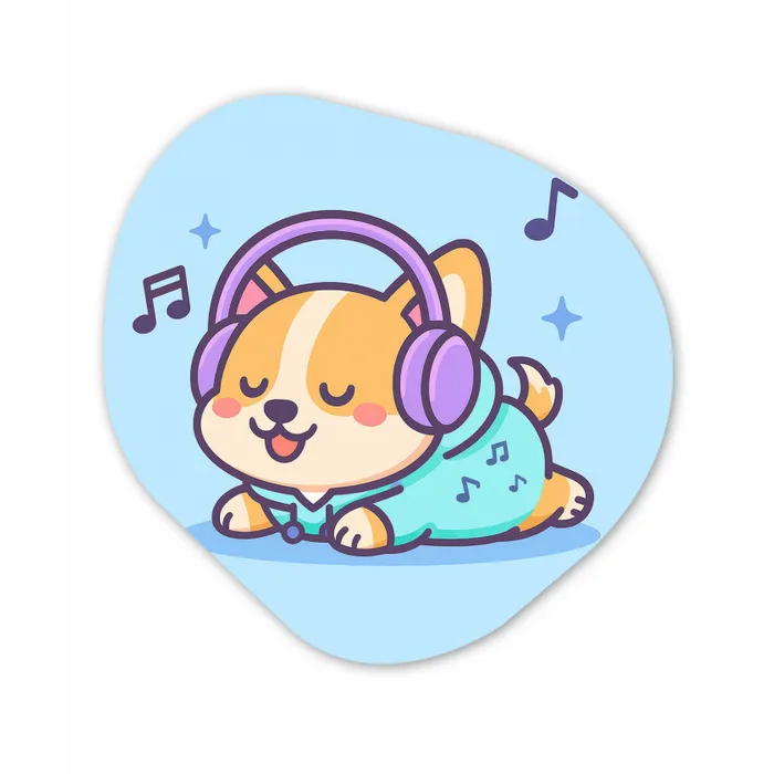 Corgi - Koptelefoon - Blauw - Muzieknoten Wandcirkel Organisch Forex 3mm klein -3d