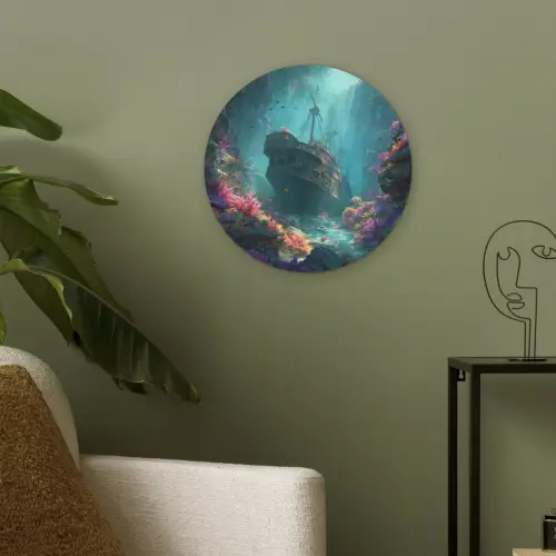 Schip - Hout - Koraalriffen - Zonlicht Akoestische PET Vilt - Rond klein -sfeer2