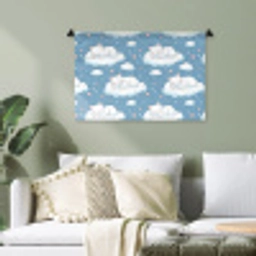 Kitten - Wolken - Blauw Wandkleed katoen klein 269 -sfeer7