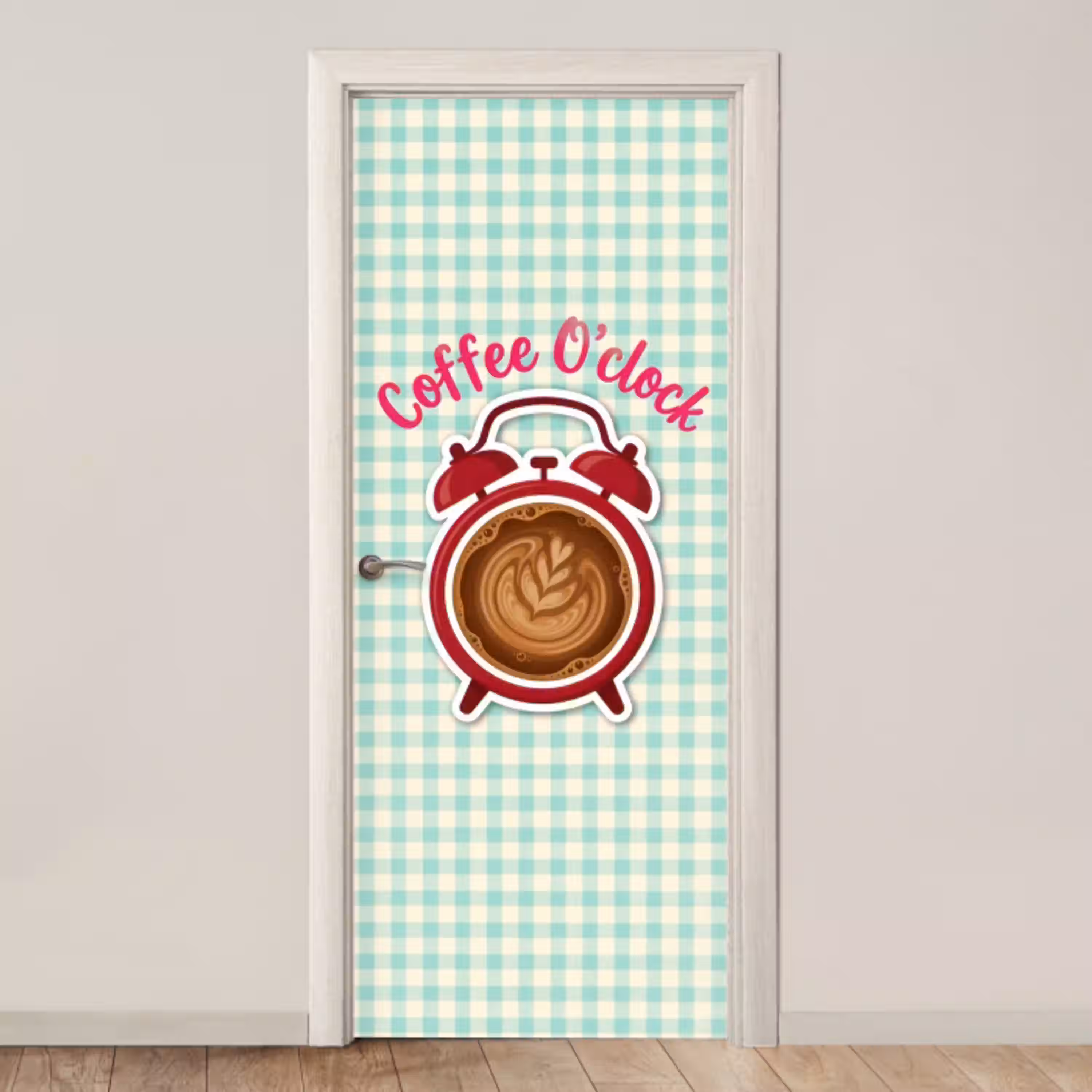 Koffie - Klok - Groen deurposter klein -3d_beige