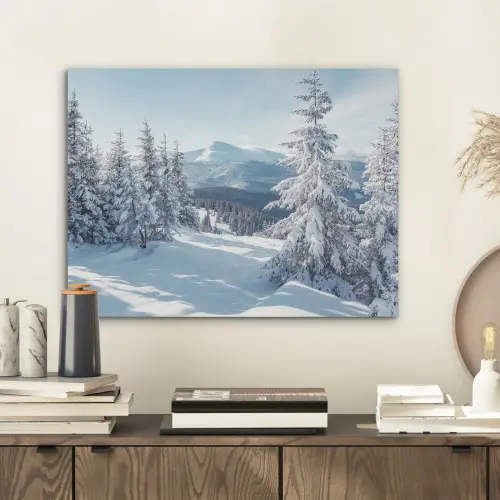 Winterlandschap - Natuur - Berg - Bomen - Sneeuw PET vilt klein -sfeer1