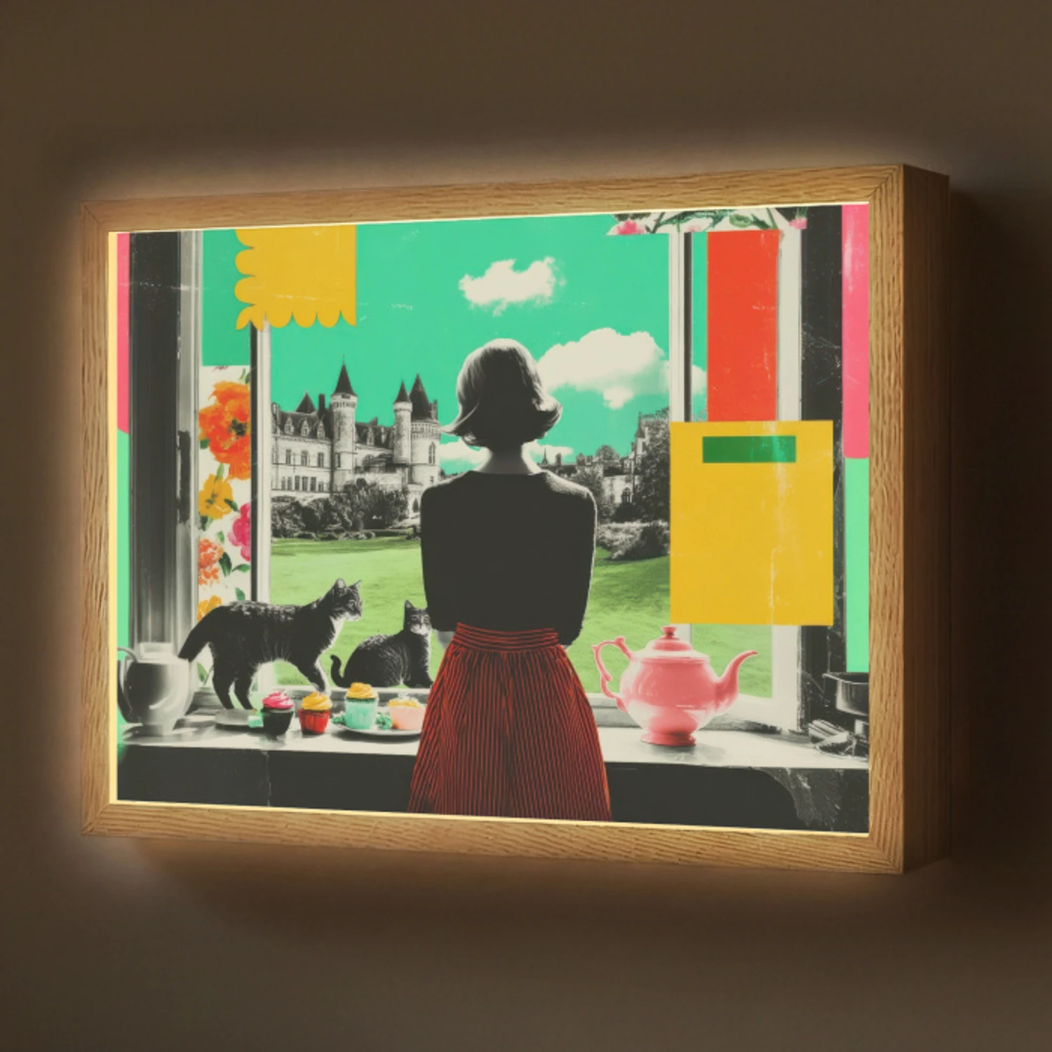 Vrouw - Keuken - Katten - Doorkijk Light Box met batterij (Wandlamp) middel -z3d_website