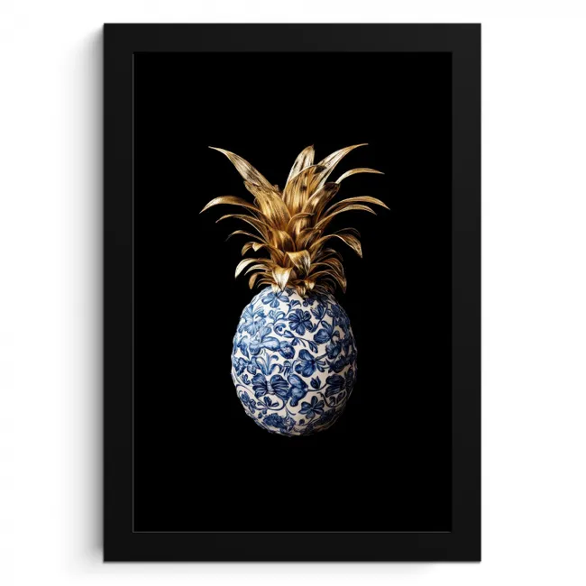 Ananas - Bloemen patroon - Goud - Delftsblauw KitchenYeah - Keuken - Fotolijst klein -3d