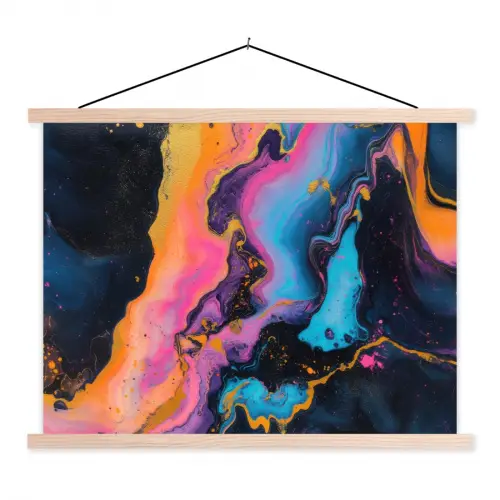 Modern - Marmer - Oranje textielposter latten blank klein -3d