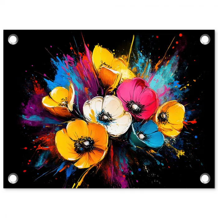 Bloemen - Kleurrijk - Graffiti - Modern - Boeket tuinposter los doek klein -3d