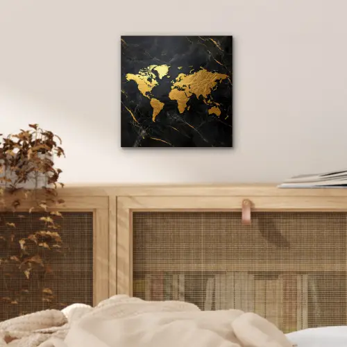 Wereldkaart - Goud - Marmer aluminium wit klein -sfeer3
