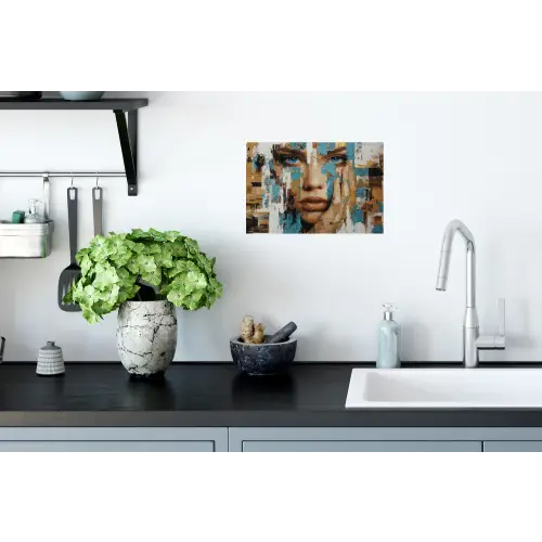 Abstract - Penseelstreken - Blauw - Gezicht Muursticker klein -keuken