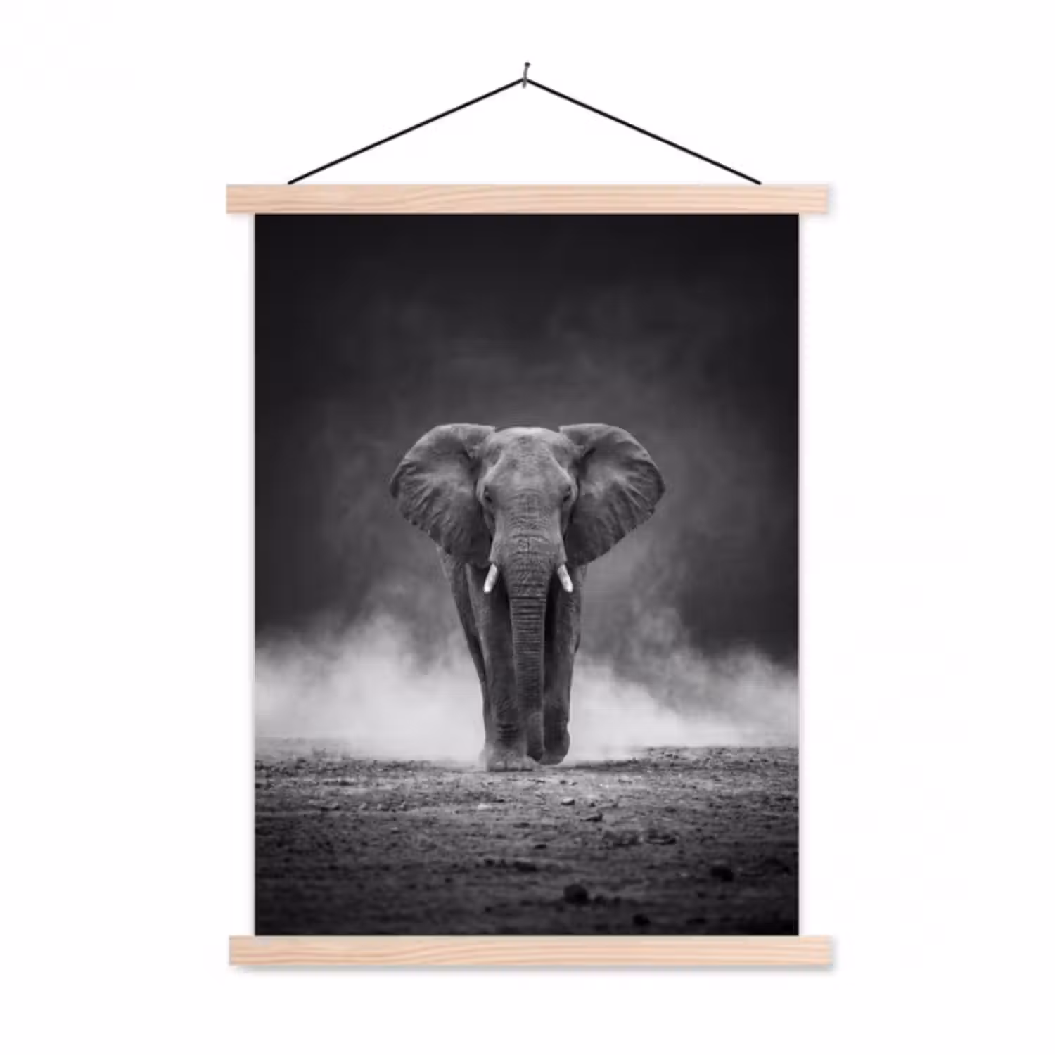 Stoffbild - Elefant - Schwarz - Weiß - Rauch