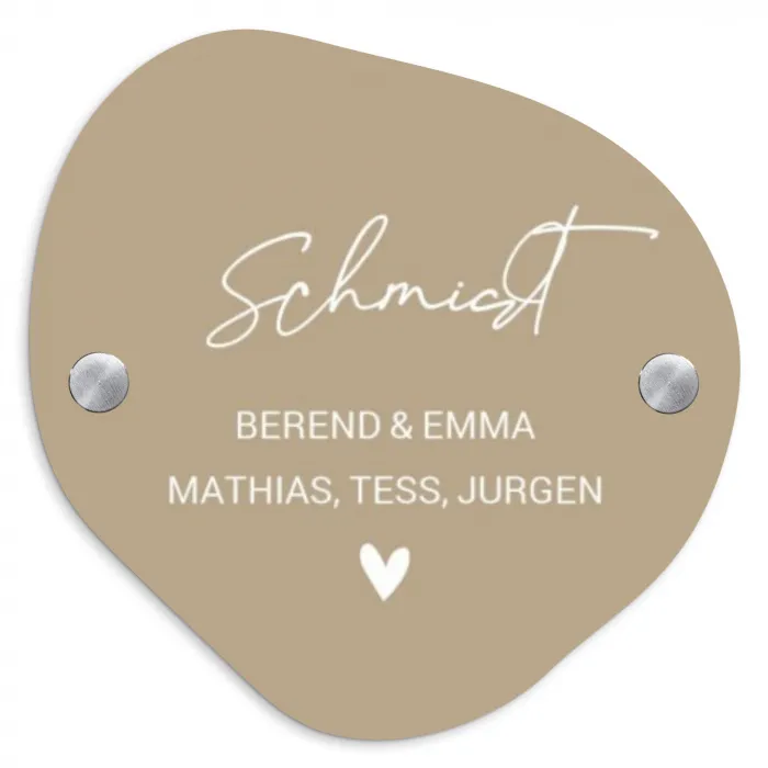 Zandkleur - Sierlijk Naambord Organisch middel -3d