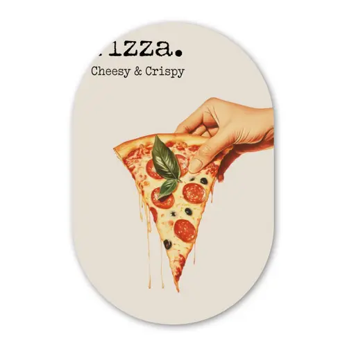 Pizza - Kaas - Pepperoni Wandcirkel Ovaal Glas middel -3d