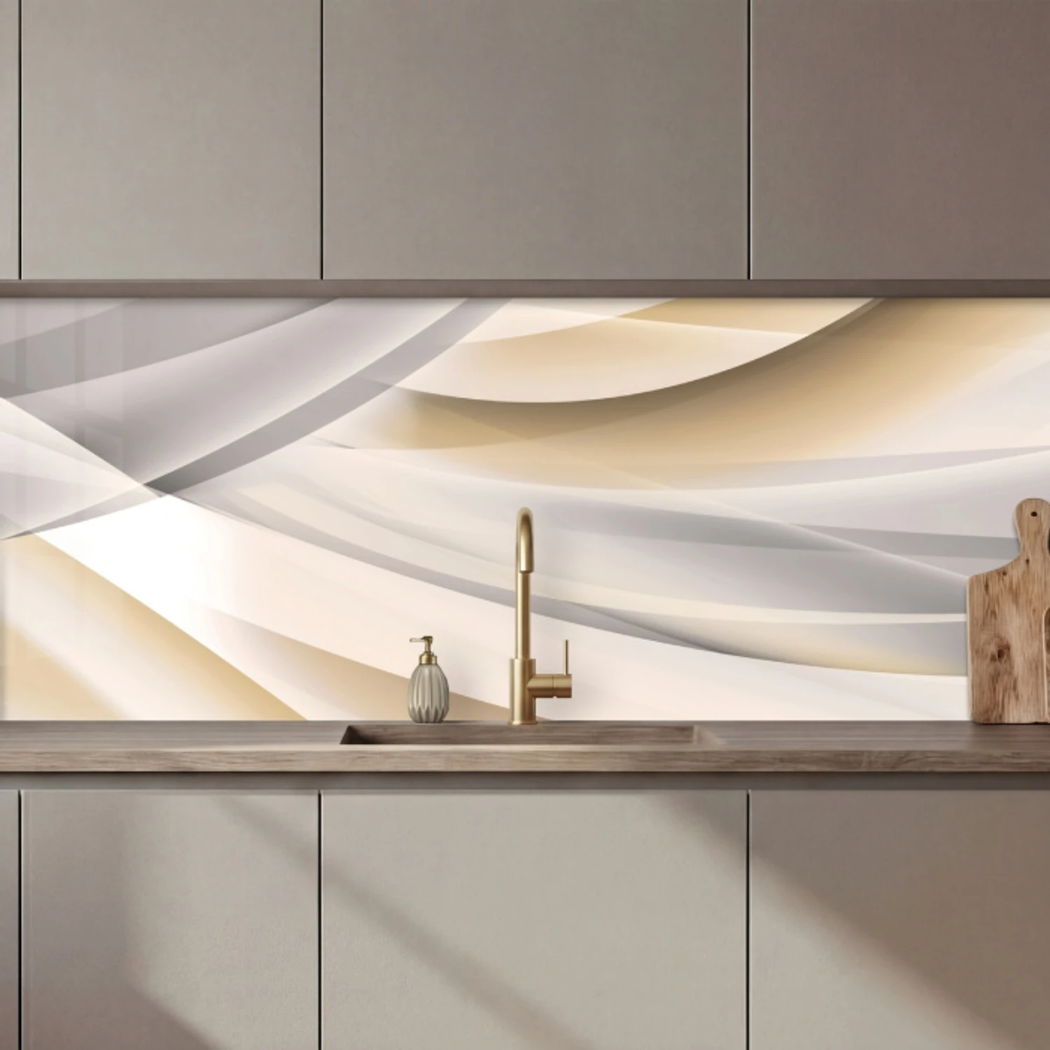 Golven - Abstract - Beige keuken achterwand 2 middel zz_3dshopping