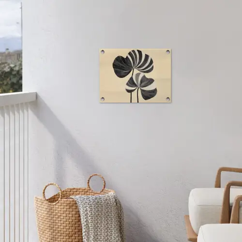 Zwart - Bladeren - Strepen - Minimalistisch tuinposter los doek klein -sfeer8