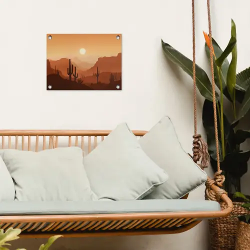 Landschap - Woestijn - Cactussen - Zon tuinposter los doek klein -sfeer7