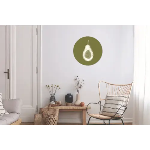 Avocado - Minimalistisch - Illustratie - Groen Wandcirkel aluminium klein -woonkamer