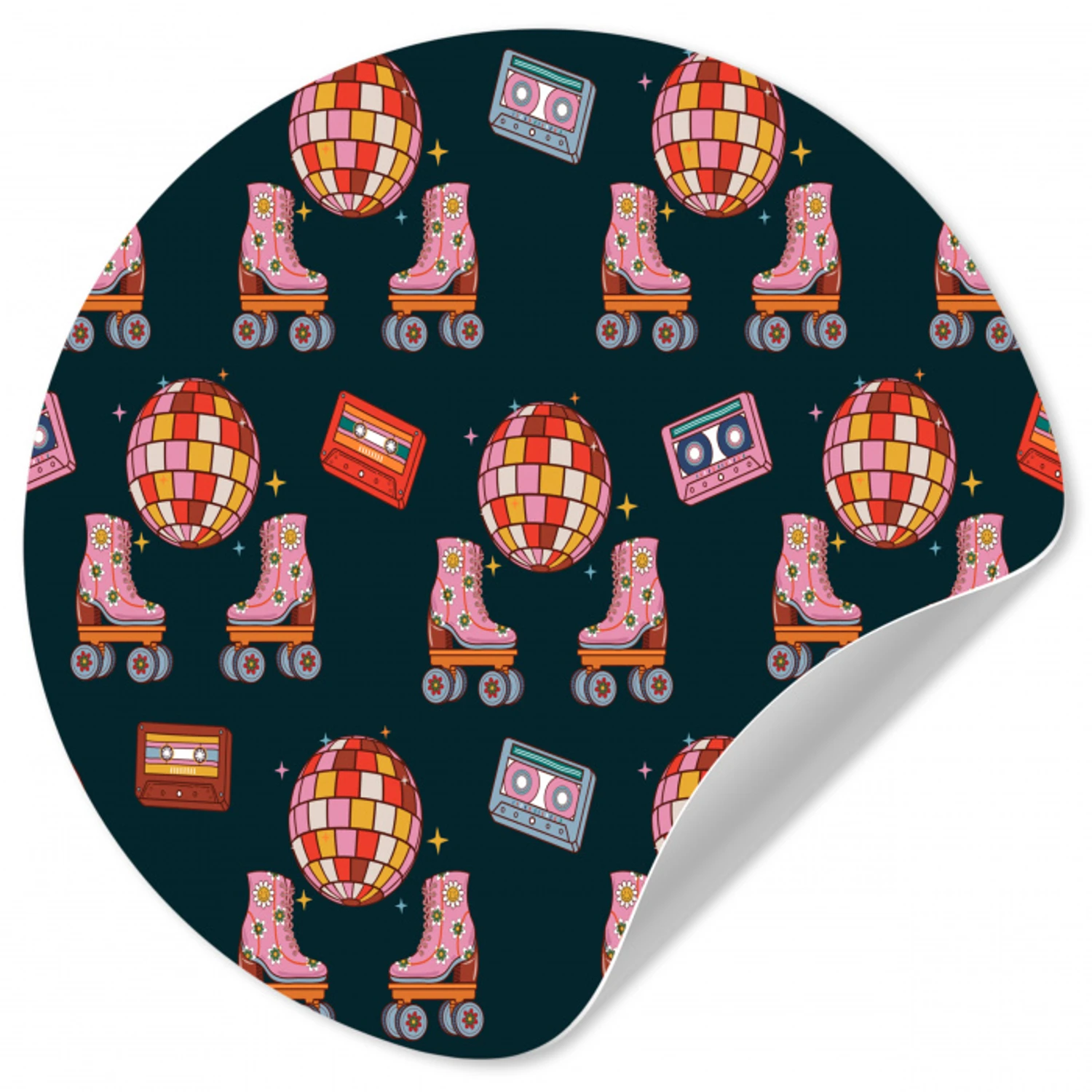 Rolschaatsen - Patroon - Disco Wandcirkel behangsticker klein 186 -3d