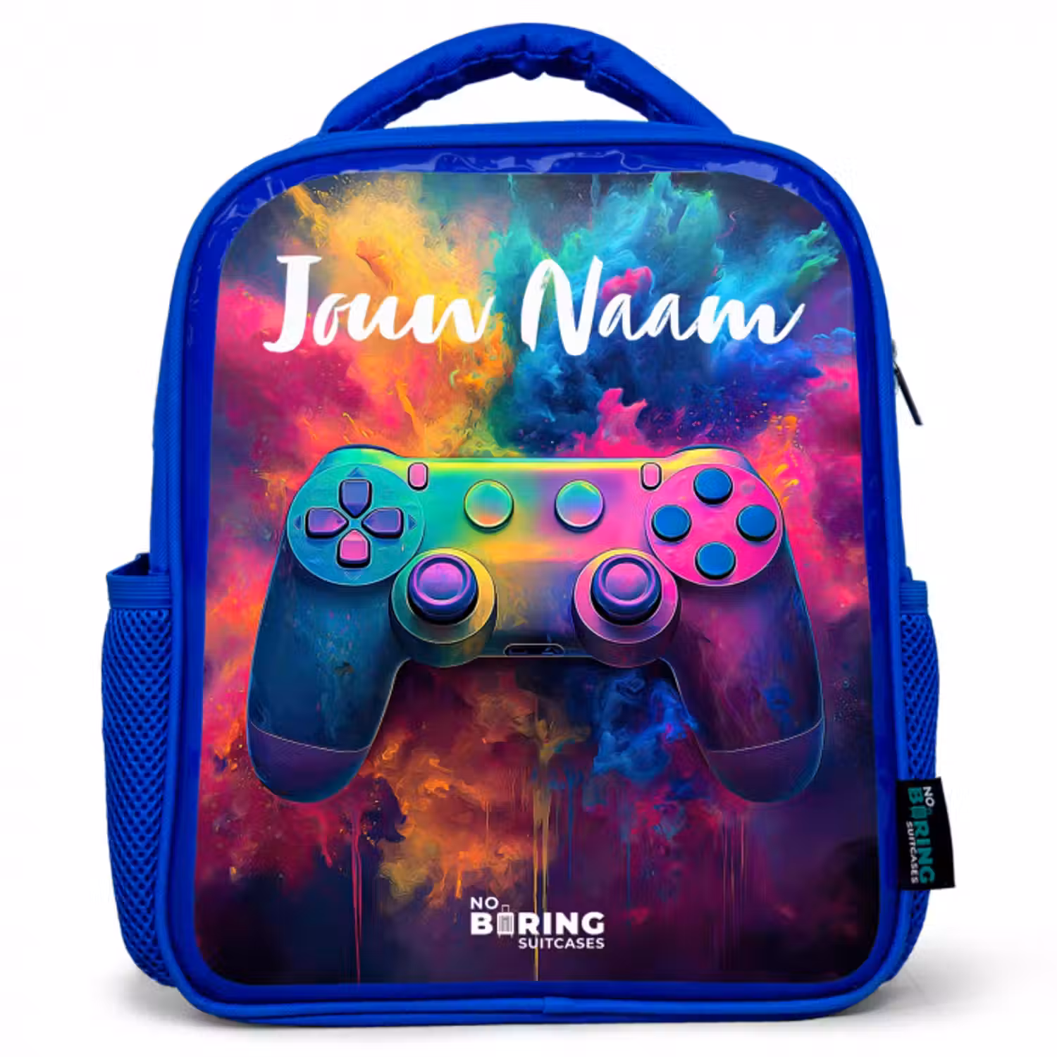 Kinderrugzak met naam - Blauw - Game - Controller - Kleurrijk - Explosie
