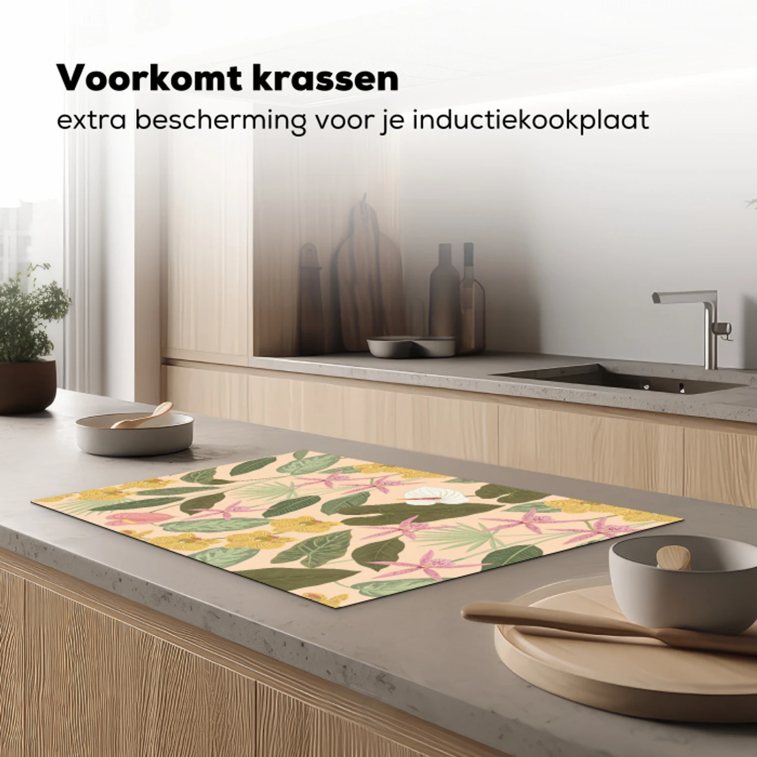 Patroon - Bloemen - Kleurrijk Inductie beschermer vinyl 3mm klein -sfeer1