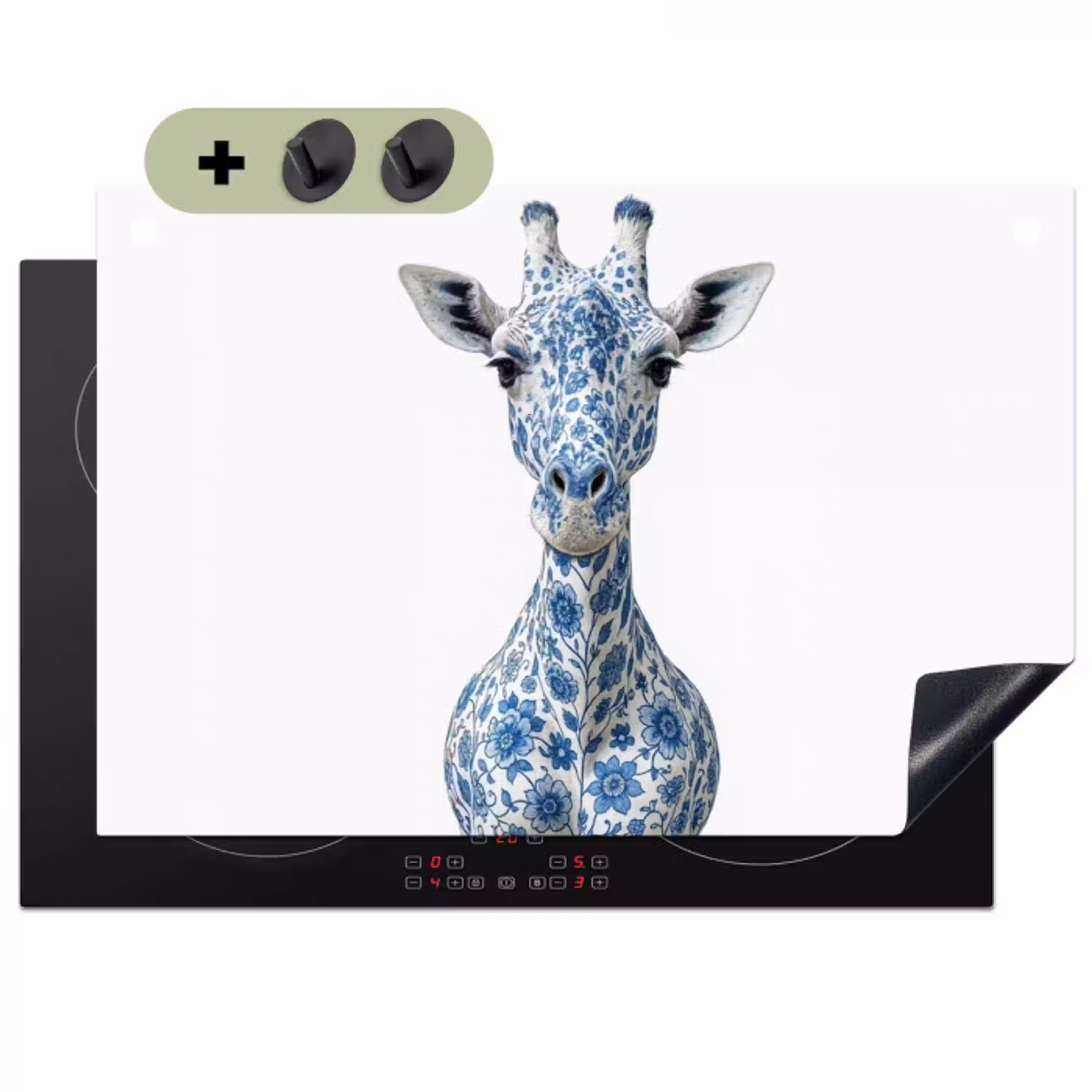 Giraffe - Delfts blauw - Dieren - Minimalistisch Inductie beschemer met haakjes klein -3d