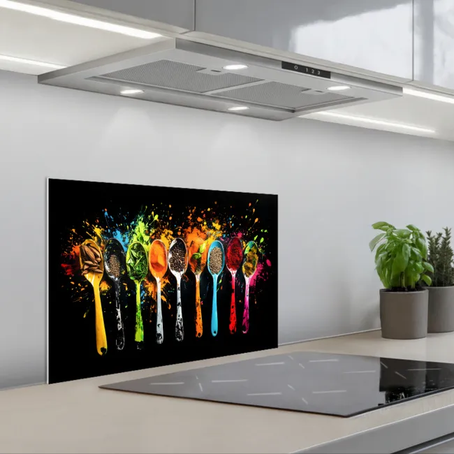 Lepels - Kruiden - Modern - Graffiti - Verf - Kleurrijk keuken achterwand spatscherm klein -3d_schuin
