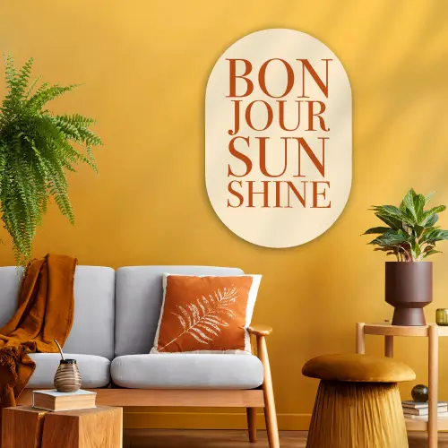 Oranje - Quote - Sun Wandcirkel Ovaal Glas middel -sfeer4
