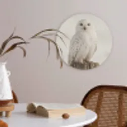 Sneeuwuil - Paal - Winter - Portret - Majestueus Akoestische PET Vilt - Rond klein -sfeer3