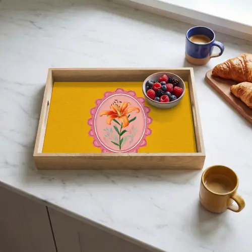 Lelie - Oranje - Lijst - Ovaal Dienblad Rechthoek middel -sfeer2