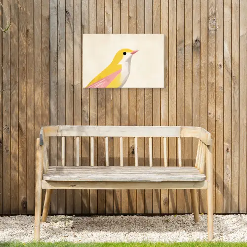 Vogel - Minimalistisch - Geel Tuinposter op houten frame 2 cm dik klein -sfeer4