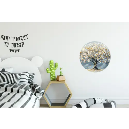 Boom - Winter - Levensboom - Modern - Goud Wandcirkel aluminium klein -kinderkamer