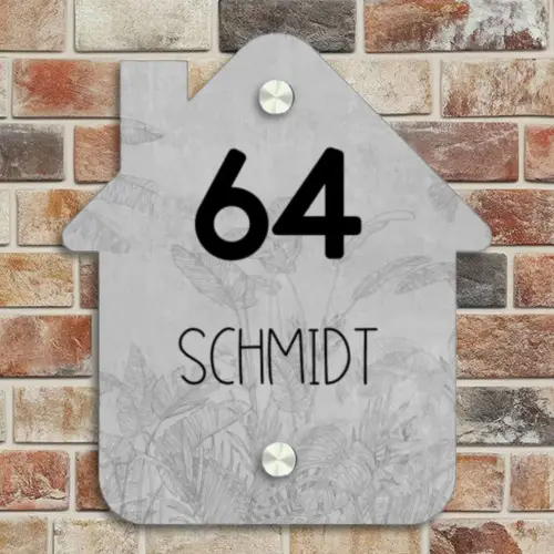 Grijs botanisch patroon - Modern Naambord Huisje klein -sfeer6