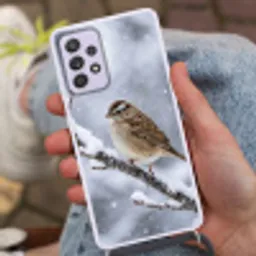 Vogel - Tak - Sneeuw - Winter Hoesje Samsung Galaxy A52 5G met koord klein -sfeer3