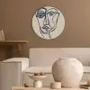 Minimalistisch - Lijnillustratie - Beige - Donkerblauw Akoestische PET Vilt - Rond klein -sfeer1