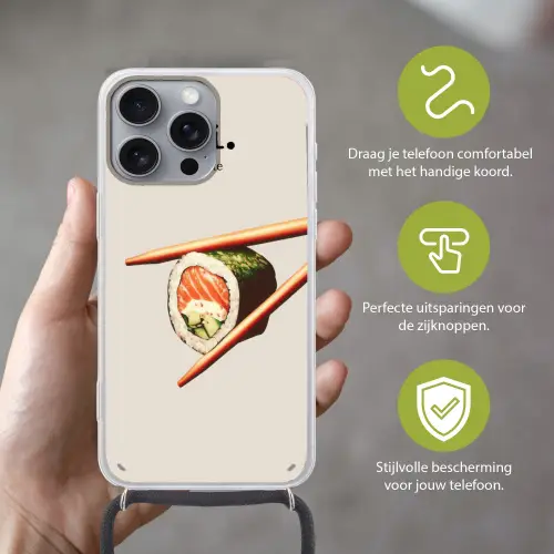 Sushi - Zalm - Rijst - Japans Hoesje iPhone 16 Pro Max met koord klein -sfeer2_NL