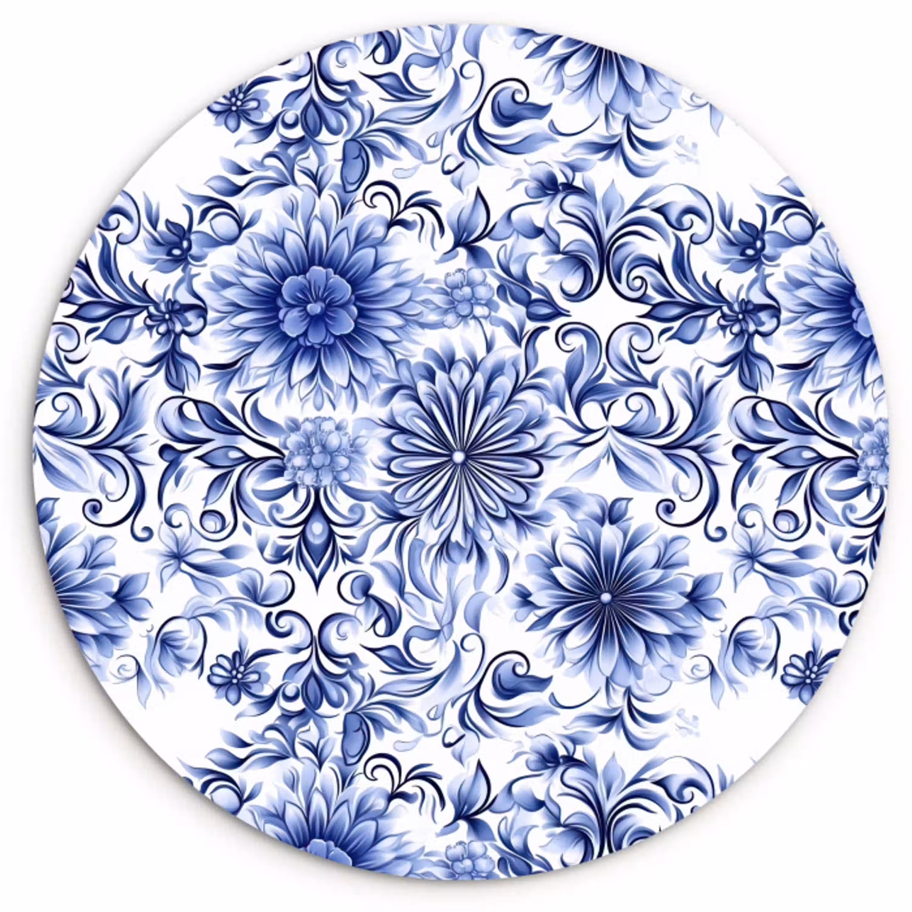 Bloemen - Blauw - Patroon - Wit Wandcirkel kunststof plaat 5mm dik klein 188 -3d